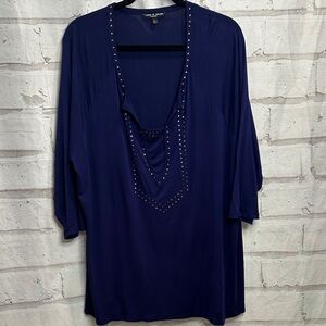 Dana Buchman Deep Blue Tunic with Studded Neckline